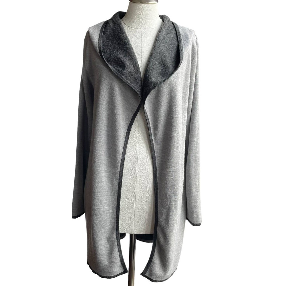 BNCI by Blanc Noir Grey Wool Blend Hooded Open Front Cardigan Sweater M